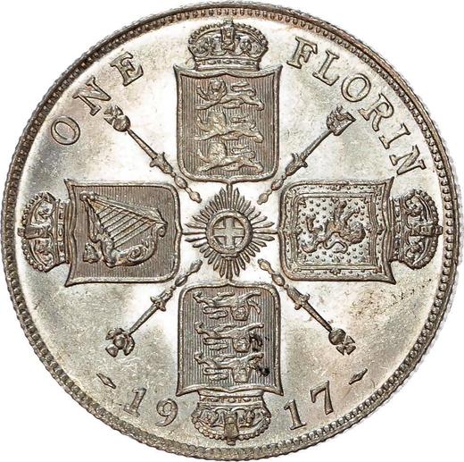 Reverso Florín (2 chelines) 1917 - valor de la moneda de plata - Gran Bretaña, Jorge V