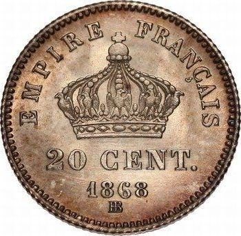 Reverse 20 Centimes 1868 BB "Type 1867-1868" - Silver Coin Value - France, Napoleon III
