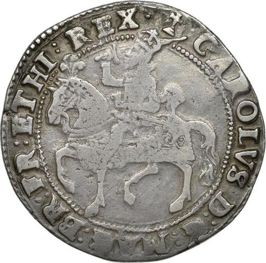 Аверс монеты - 1/2 кроны (Полукрона) без года (1625-1642) "Первый тип всадника" Перья над щитом - цена серебряной монеты - Великобритания, Карл I