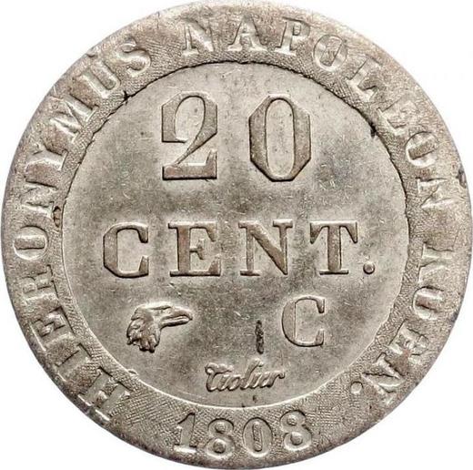 Rewers monety - 20 centimos 1808 C - cena srebrnej monety - Westfalia, Hieronim Napoleon