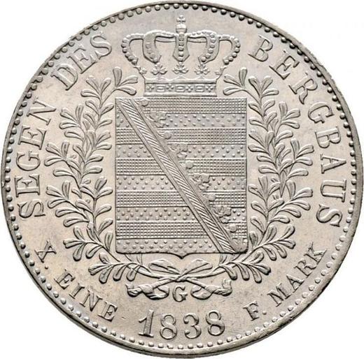 Reverse Thaler 1838 G "Mining" - Silver Coin Value - Saxony-Albertine, Frederick Augustus II