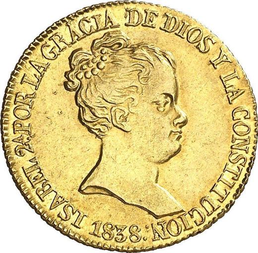 Obverse 80 Reales 1838 B PS - Gold Coin Value - Spain, Isabella II