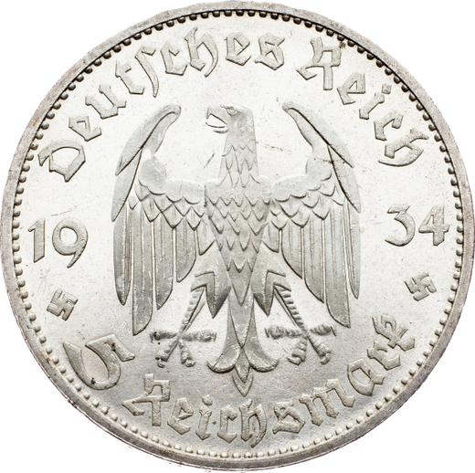 Reverse 5 Reichsmark 1934 D "Garrison Church (with date)" - Silver Coin Value - Germany, Third Reich