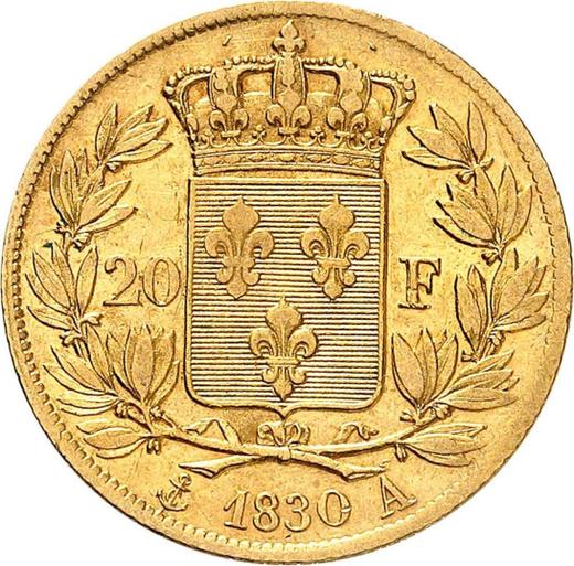 Reverse 20 Francs 1830 A "Type 1825-1830" Reeded edge - Gold Coin Value - France, Charles X