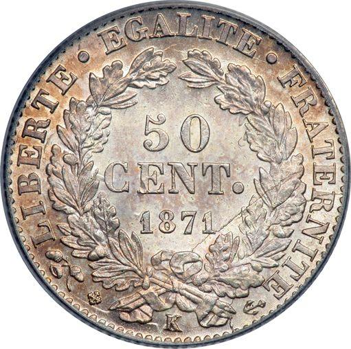 Revers 50 Centime 1871 K "Typ 1871-1895" - Silbermünze Wert - Frankreich, Dritte Republik