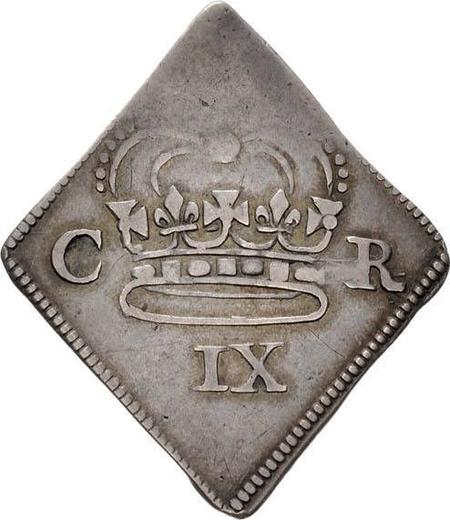 Аверс монеты - 9 пенсов 1645 года - цена серебряной монеты - Великобритания, Карл I