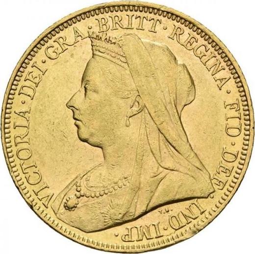 Аверс монеты - Соверен 1899 года S "Вуаль на голове" - цена золотой монеты - Австралия, Виктория