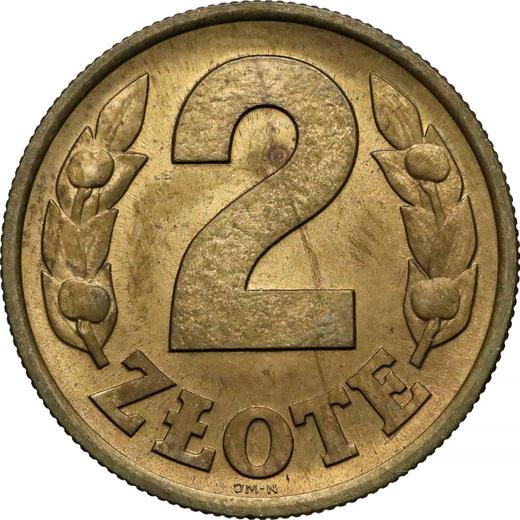 Reverse Pattern 2 Zlote 1975 JMN Brass - Coin Value - Poland, Peoples Republic