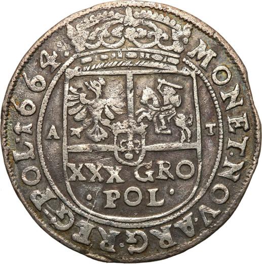 Reverse 1 Zloty (30 Groszy) 1664 AT - Silver Coin Value - Poland, John II Casimir