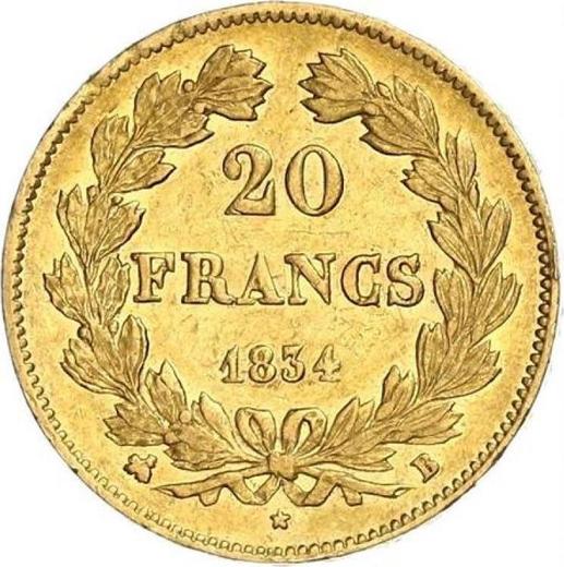 Reverse 20 Francs 1834 B "Type 1832-1848" - Gold Coin Value - France, Louis Philippe I