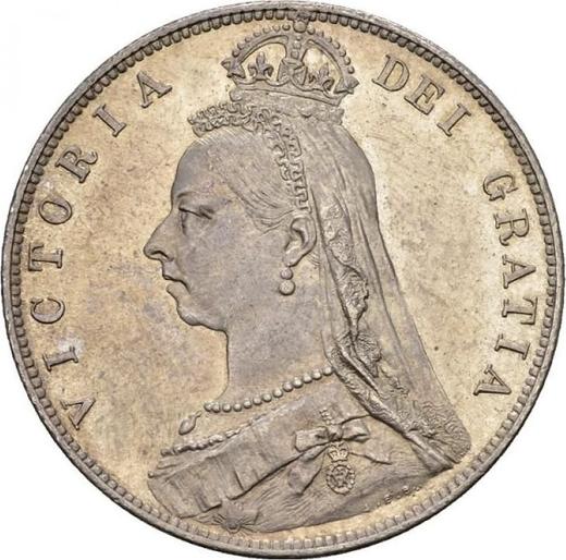 Anverso Media corona 1889 JEB "Retrato jubilar" - valor de la moneda de plata - Gran Bretaña, Victoria
