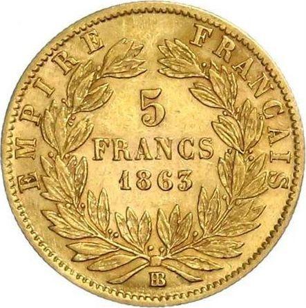 Reverse 5 Francs 1863 BB "Type 1862-1869" - Gold Coin Value - France, Napoleon III