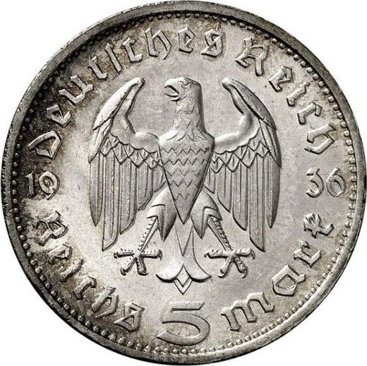 Reverse 5 Reichsmark 1936 G "Hindenburg" - Silver Coin Value - Germany, Third Reich