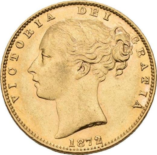 Awers monety - 1 suweren 1872 WW "Herb" Numer pod kokardką - cena złotej monety - Wielka Brytania, Wiktoria