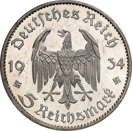 Reverse 5 Reichsmark 1934 F "Garrison Church (with date)" - Silver Coin Value - Germany, Third Reich