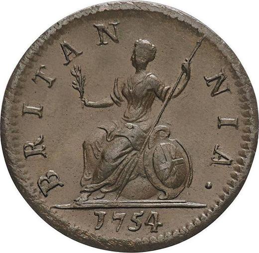 Revers 1 Farthing 1754 "Porträt im Alter" - Münze Wert - Großbritannien, Georg II