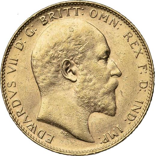 Аверс монеты - Соверен 1910 года P - цена золотой монеты - Австралия, Эдуард VII