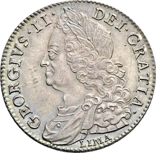 Anverso Media corona 1746 LIMA "Retrato de la vejez" - valor de la moneda de plata - Gran Bretaña, Jorge II