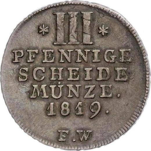 Reverse 3 Pfennig 1819 F.W. -  Coin Value - Waldeck-Pyrmont, George Heinrich