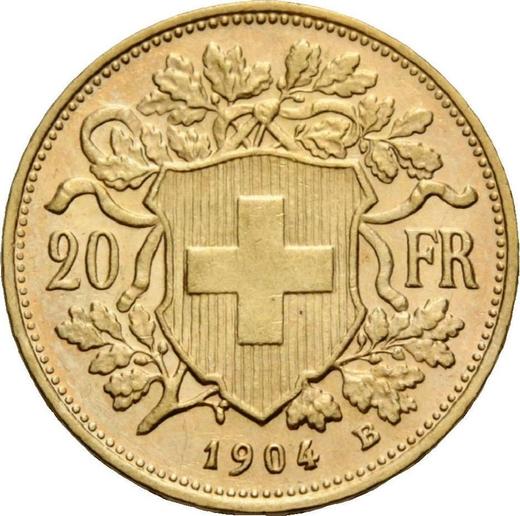 Rewers monety - 20 franków 1904 B "Vreneli" - cena złotej monety - Szwajcaria, Konfederacja