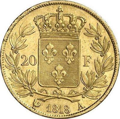 Reverse 20 Francs 1818 A "Type 1816-1824" - Gold Coin Value - France, Louis XVIII