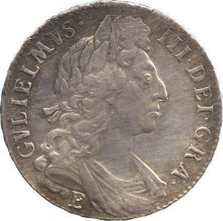 Аверс монеты - 1/2 кроны (Полукрона) 1696 года E "Маленькие щиты" - цена серебряной монеты - Великобритания, Вильгельм III