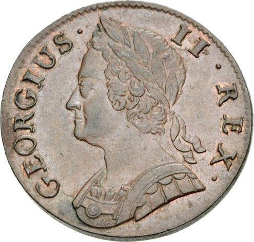 Anverso Medio Penique 1743 "Retrato de la vejez" - valor de la moneda  - Gran Bretaña, Jorge II