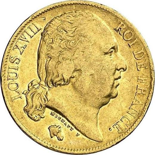 Obverse 20 Francs 1824 W "Type 1816-1824" - Gold Coin Value - France, Louis XVIII