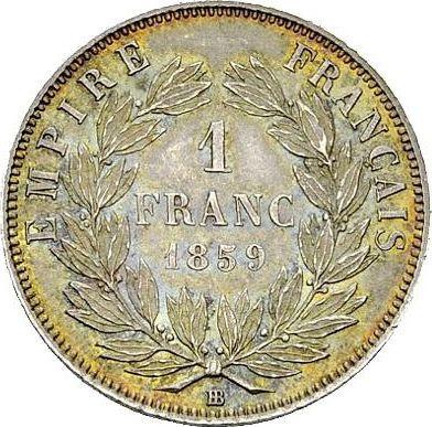 Reverse 1 Franc 1859 BB "Type 1853-1863" - Silver Coin Value - France, Napoleon III