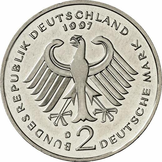 Reverse 2 Mark 1997 D "Willy Brandt" -  Coin Value - Germany, FRG