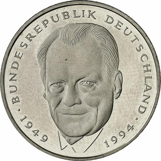 Obverse 2 Mark 1997 A "Willy Brandt" -  Coin Value - Germany, FRG