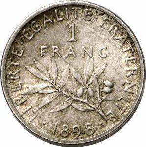 Reverso 1 franco 1898 "Sembrador" Pedfort - valor de la moneda de plata - Francia, Tercera República