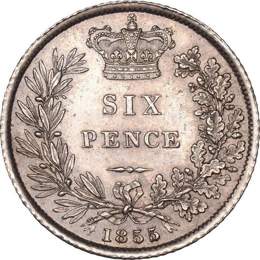 Реверс монеты - 6 пенсов 1855 года - цена серебряной монеты - Великобритания, Виктория