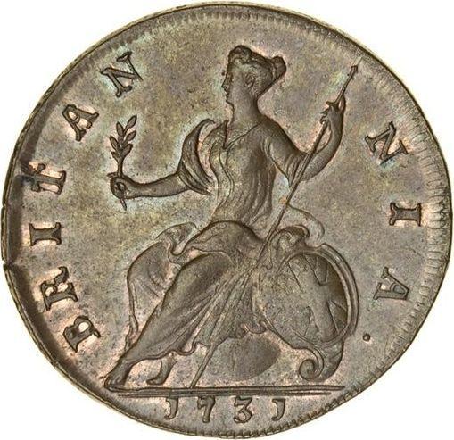 Rewers monety - 1/2 pensa 1731 "Portret w młodych latach" - cena  monety - Wielka Brytania, Jerzy II