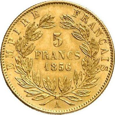 Reverso 5 francos 1856 A "Tipo 1855-1860" - valor de la moneda de oro - Francia, Napoleón III Bonaparte