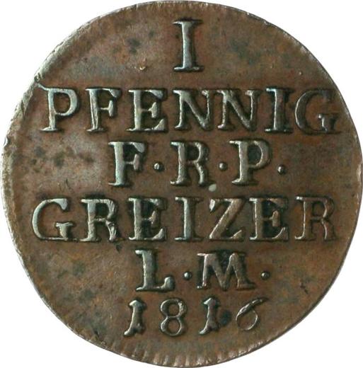 Реверс монеты - 1 пфенниг 1816 года - цена монеты - Рейсс-Грейц, Генрих XIII