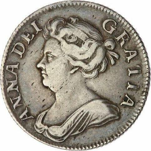 Awers monety - 1 szeląg 1708 "Trzeci typ portretu" Róże i pióra w kątach - cena srebrnej monety - Wielka Brytania, Anna