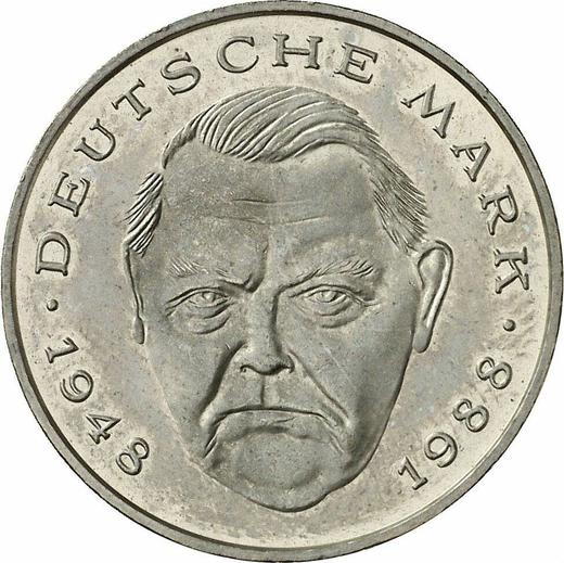 Obverse 2 Mark 1991 J "Ludwig Erhard" -  Coin Value - Germany, FRG
