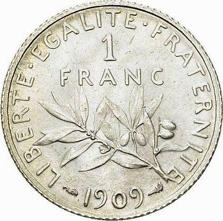 Реверс монеты - 1 франк 1909 года "Сеятель" - цена серебряной монеты - Франция, Третья республика