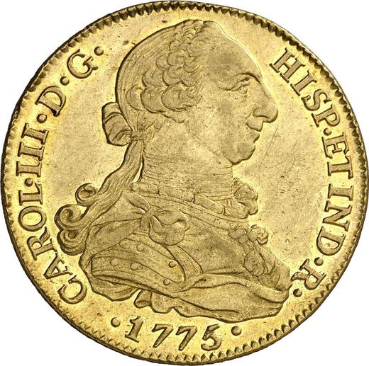 Obverse 8 Escudos 1775 S CF - Gold Coin Value - Spain, Charles III