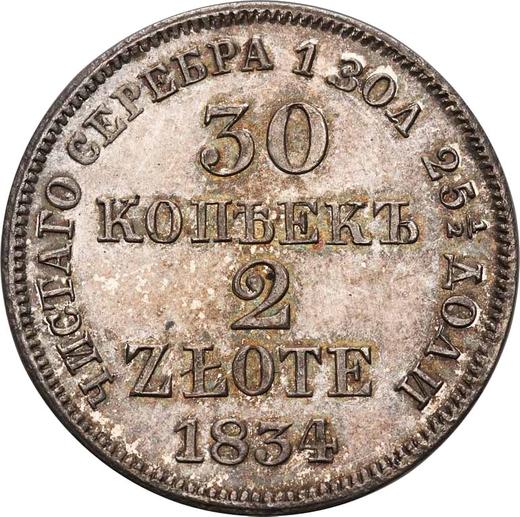 Reverse 30 Kopecks - 2 Zlotych 1834 MW - Silver Coin Value - Poland, Russian protectorate