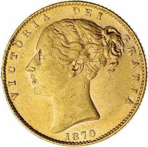 Avers Sovereign 1870 WW "Wappen" "WW" vertiefte - Goldmünze Wert - Großbritannien, Victoria