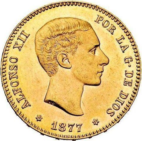 Obverse 25 Pesetas 1877 DEM - Gold Coin Value - Spain, Alfonso XII