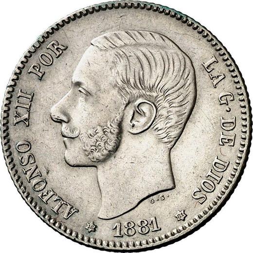 Obverse 1 Peseta 1881 MSM - Silver Coin Value - Spain, Alfonso XII