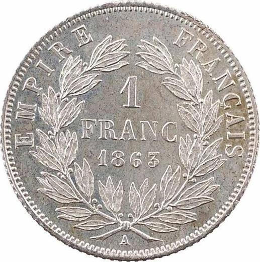 Reverso 1 franco 1863 A "Tipo 1853-1863" - valor de la moneda de plata - Francia, Napoleón III Bonaparte