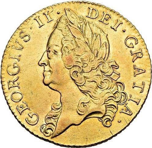 Аверс монеты - 2 гинеи 1753 года "Портрет в старости" - цена золотой монеты - Великобритания, Георг II