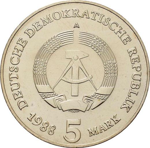 Reverse 5 Mark 1988 A "Brandenburg Gate" -  Coin Value - Germany, GDR