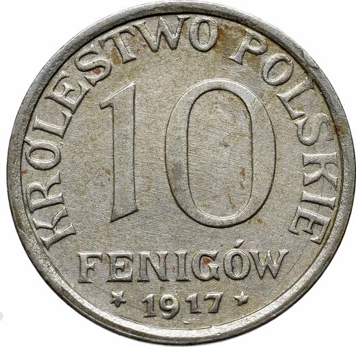 Rewers monety - 10 fenigów 1917 FF Napis blisko do rantu - cena monety - Polska, Królestwo Polskie