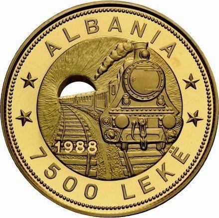 Obverse 7500 Lekë 1988 "Railroad" - Gold Coin Value - Albania, People's Republic