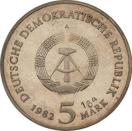 Reverso 5 marcos 1982 A "Casa rural de Goethe" Solo la casa es mate Prueba - valor de la moneda  - Alemania, República Democrática Alemana (RDA)